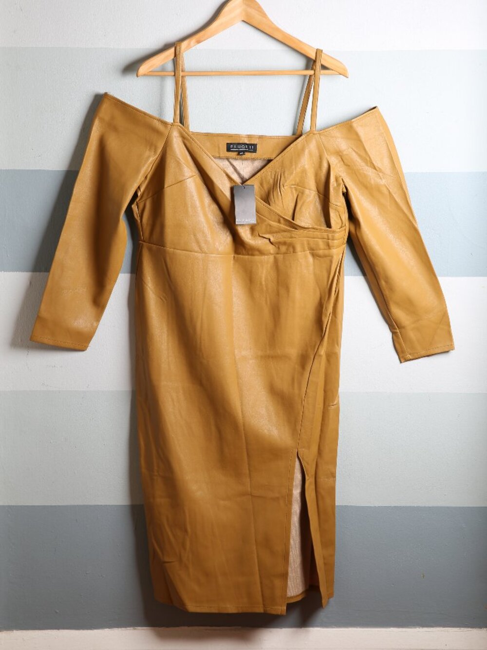 ELOQUII Faux Leather Off The Shoulder Dress | Size 14